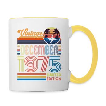 Anniversaire Décembre 1975. Cadeau decembre 1975. - Mug contrasté - blanc/jaune - Droite