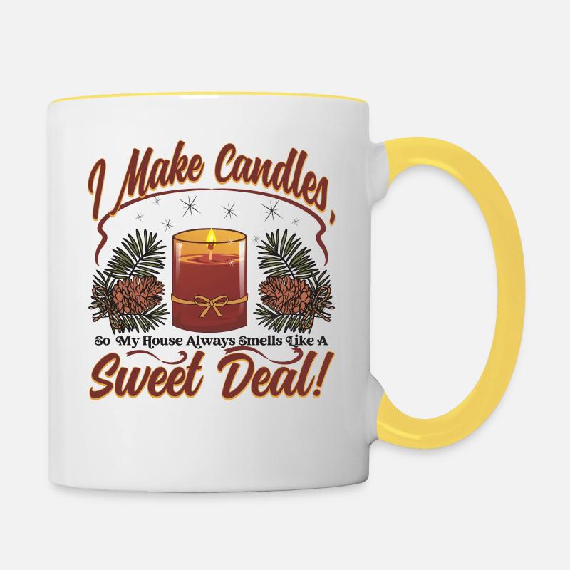 odeur de bougie à la maison - Mug contrasté - blanc/jaune
