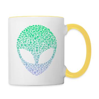 Tête extraterrestre d’OVNI martien extraterrestre - Mug contrasté - blanc/jaune - Droite