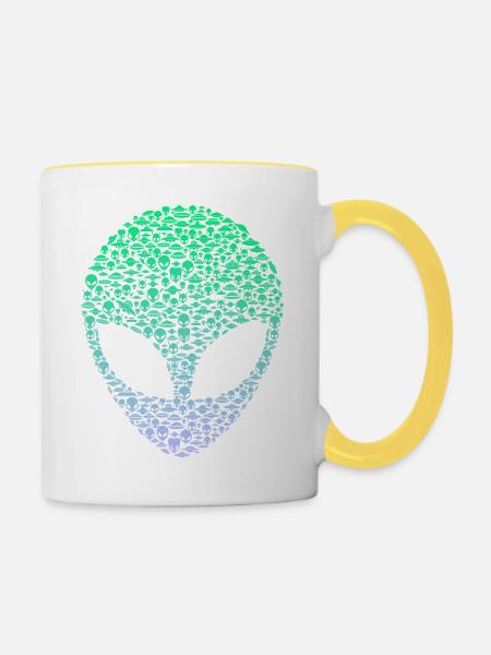 Außerirdischer Mars-UFO-Alien-Kopf - Tasse zweifarbig - Weiß/Gelb
