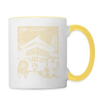 Willkommen in Japan: Szene aus japanischem Edo - Tasse zweifarbig - Weiß/Gelb - Rechts