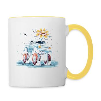 Ein bunter Flower Power Monstertruck - Tasse zweifarbig - Weiß/Gelb - Rechts