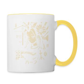 Half Japanese, ein Manga-Anime-Stil für Menschen - Tasse zweifarbig - Weiß/Gelb - Rechts