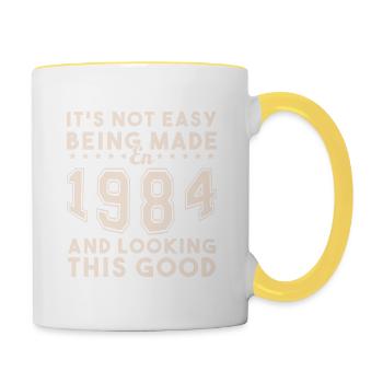 Hergestellt im Jahr 1984 und sieht so gut aus - Tasse zweifarbig - Weiß/Gelb - Rechts