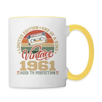 Vintage 1961 Retro Birthday Gift 1961 - Contrasting Mug - white/yellow - Right