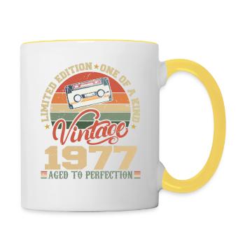 Jahrgang 1977 Retro Geburtstagsgeschenk 1977 - Tasse zweifarbig - Weiß/Gelb - Rechts
