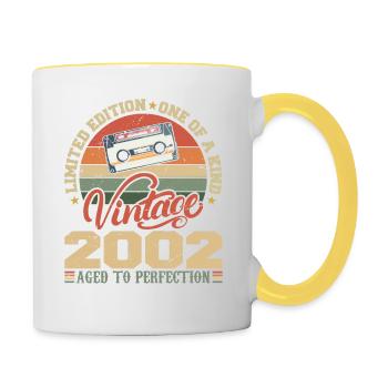 Jahrgang 2002 Retro Geburtstagsgeschenk 2002 - Tasse zweifarbig - Weiß/Gelb - Rechts