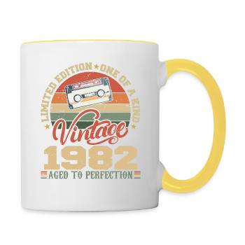 Jahrgang 1982 Retro 1982 Geburtstagsgeschenk - Tasse zweifarbig - Weiß/Gelb - Rechts