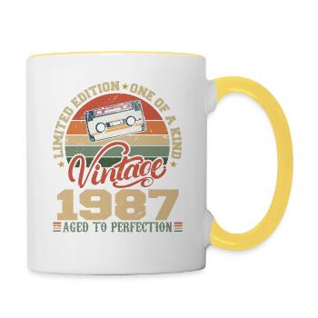 Vintage 1987 Retro Birthday Gift 1987 - Contrasting Mug - white/yellow - Right