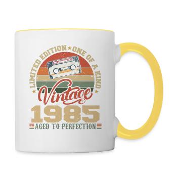 Jahrgang 1985 Retro 1985 Geburtstagsgeschenk - Tasse zweifarbig - Weiß/Gelb - Rechts