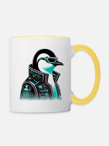 Cyberpunk Pinguin Grafikdesign - Tasse zweifarbig - Weiß/Gelb