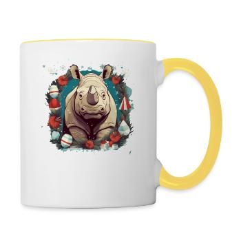 Rhinocéros avec des éléments de Noël, Rhinocéros d’amour - Mug contrasté - blanc/jaune - Droite