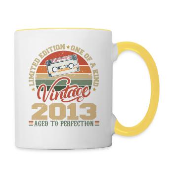 Jahrgang 2013 Retro Geburtstagsgeschenk 2013 - Tasse zweifarbig - Weiß/Gelb - Rechts