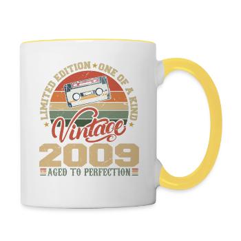 Jahrgang 2009 Retro Geburtstagsgeschenk 2009 - Tasse zweifarbig - Weiß/Gelb - Rechts