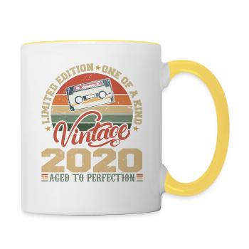 Jahrgang 2020 Retro Geburtstagsgeschenk 2020 - Tasse zweifarbig - Weiß/Gelb - Rechts