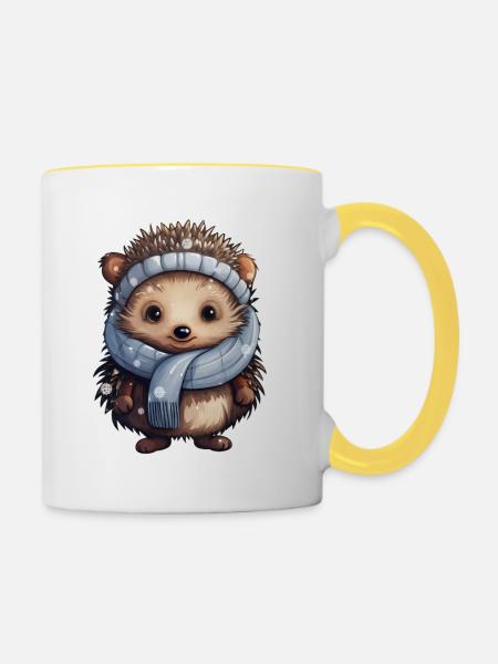 Winterlicher Igel - Tasse zweifarbig - Weiß/Gelb