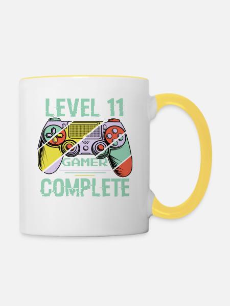 Level 11 Complete 11 Years Gamer Level 11 Complete - Tasse zweifarbig - Weiß/Gelb