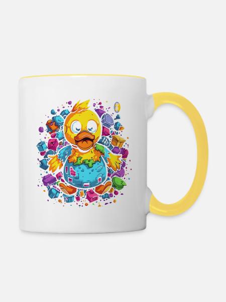 Der trashige glückliche Spielzeug Entchen - Tasse zweifarbig - Weiß/Gelb