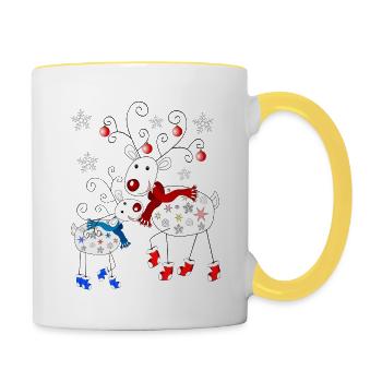 Reindeer with socks - Contrasting Mug - white/yellow - Right