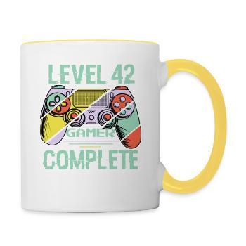 Level 42 Complete 42 Years Old Gamer Level 42 Complete - Contrasting Mug - white/yellow - Right