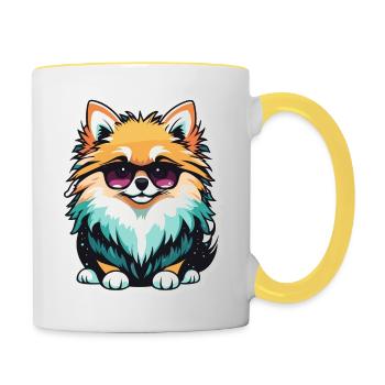 Illustration de Noël poméranien - Mug contrasté - blanc/jaune - Droite