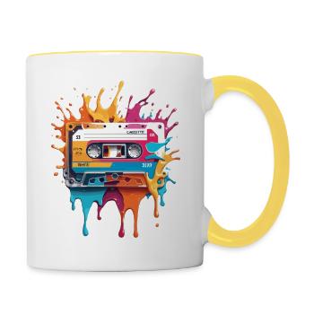 Kasette / Tape / Musikband / Analog / Retro - Tasse zweifarbig - Weiß/Gelb - Rechts