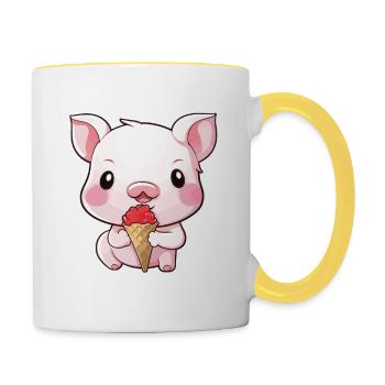 Very Cute Pig Eating Ice Cream - Tasse zweifarbig - Weiß/Gelb - Rechts
