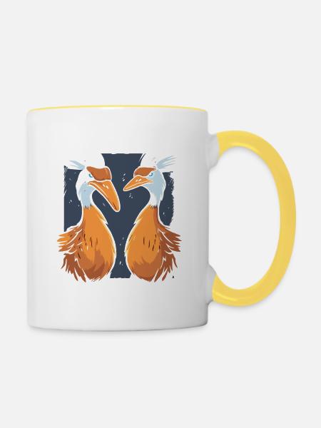 Zwei seltsame Vögel - Tasse zweifarbig - Weiß/Gelb