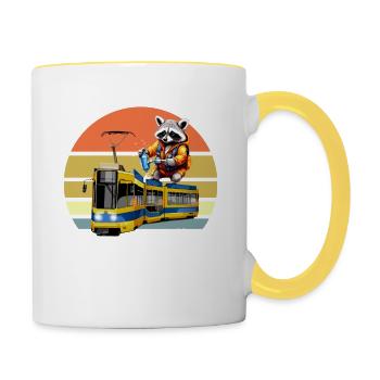 Funny Raccoon Tram Shirt - Contrasting Mug - white/yellow - Right