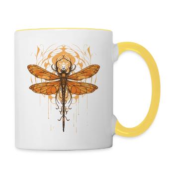 Jugendstil - Libelle und Blumen - Tasse zweifarbig - Weiß/Gelb - Rechts