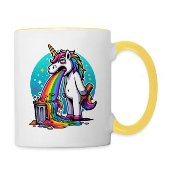 Rainbow puking unicorn - Contrasting Mug - white/yellow - Right