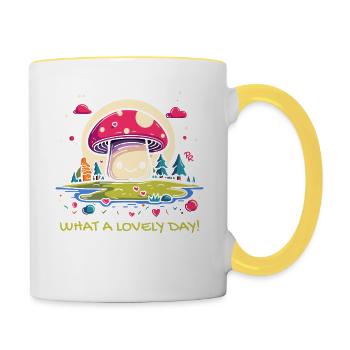 A Beautiful Day: A Funny Mushroom and Hearts - Contrasting Mug - white/yellow - Right