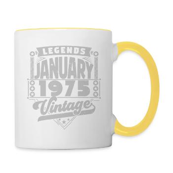Vintage Anniversaire Janvier 1975, Janvier 1975. - Mug contrasté - blanc/jaune - Droite