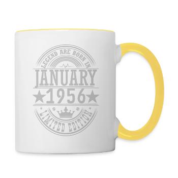 Januar 1956, Geburtstag Januar 1956, Januar - Tasse zweifarbig - Weiß/Gelb - Rechts