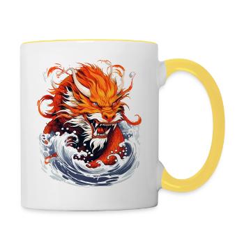 Année du Dragon 2024 Dragonfire - Mug contrasté - blanc/jaune - Droite