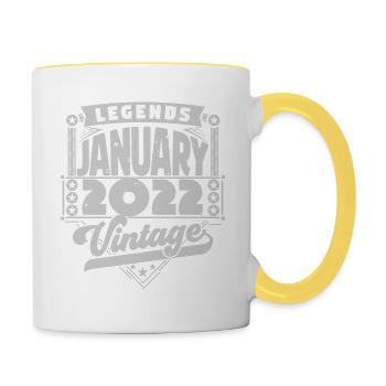 Jahrgangsgeburtstag Januar 2022, Januar 2022. - Tasse zweifarbig - Weiß/Gelb - Rechts