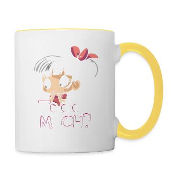 Too much, cute anime girl - Contrasting Mug - white/yellow - Right