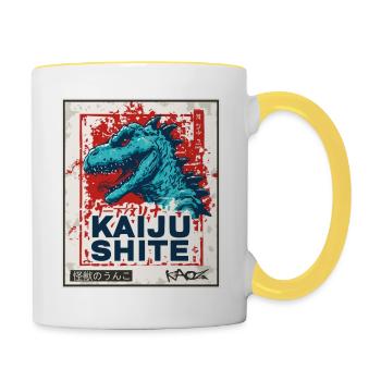 Japonais Kanji Monster Kaiju caca - Mug contrasté - blanc/jaune - Droite