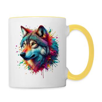 Wolf der tausend Farben - Tasse zweifarbig - Weiß/Gelb - Rechts
