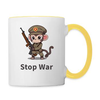 ARRÊTEZ LA GUERRE SINGE - Mug contrasté - blanc/jaune - Droite