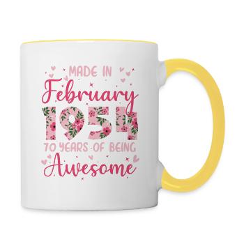 February 1954 70th Anniversary Gift for Wife - Contrasting Mug - white/yellow - Right