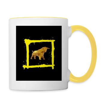 Börsen-Bulle – Kraft und Optimismus - Tasse zweifarbig - Weiß/Gelb - Rechts