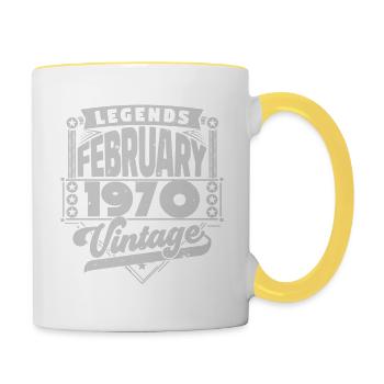Vintage Anniversaire février 1970, Février 1970. - Mug contrasté - blanc/jaune - Droite