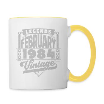 Vintage Anniversaire février 1984, Février 1984. - Mug contrasté - blanc/jaune - Droite