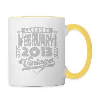 Jahrgang Geburtstag Februar 2013, Februar 2013. - Tasse zweifarbig - Weiß/Gelb - Rechts