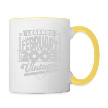 Jahrgang Geburtstag Februar 2003, Februar 2003. - Tasse zweifarbig - Weiß/Gelb - Rechts