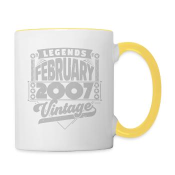 Jahrgang Geburtstag Februar 2007, Februar 2007. - Tasse zweifarbig - Weiß/Gelb - Rechts