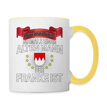 Ne sous-estimez jamais le vieil homme qui est franconien - Mug contrasté - blanc/jaune - Droite