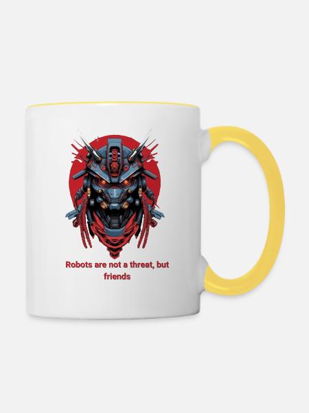 Roter Roboter - Tasse zweifarbig - Weiß/Gelb