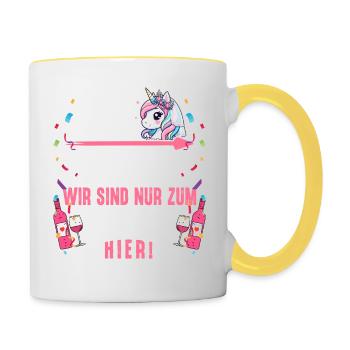 Junggesellinnenabschied T-Shirt JGA Frauen poltern - Tasse zweifarbig - Weiß/Gelb - Rechts